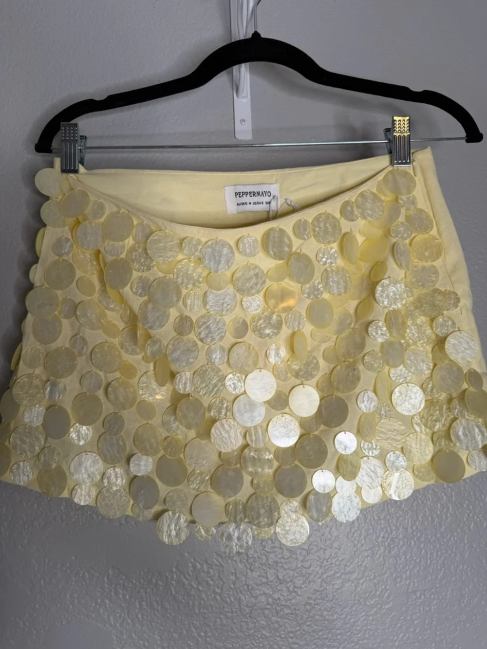 Peppermayo Pale Yellow Sequin Circle Mini Skirt - Picture 2 of 6